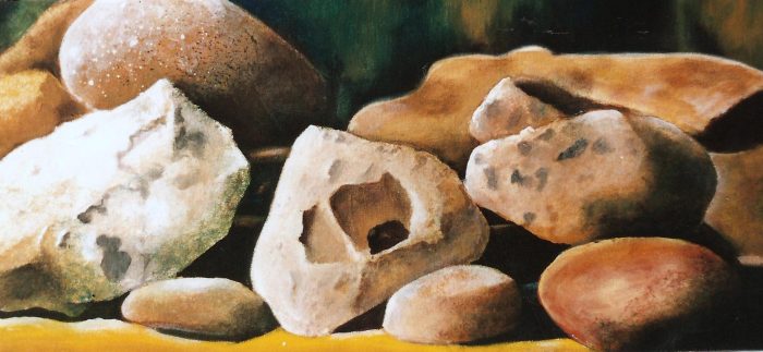 Piedra agujereada, 2003. Vinílico sobre tela. 30 x 65 cm