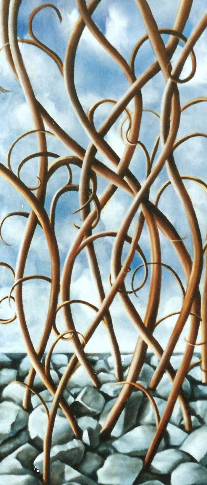 Tallos sinuosos, 2004. Acrílico sobre lienzo. 90 x 40 cm.