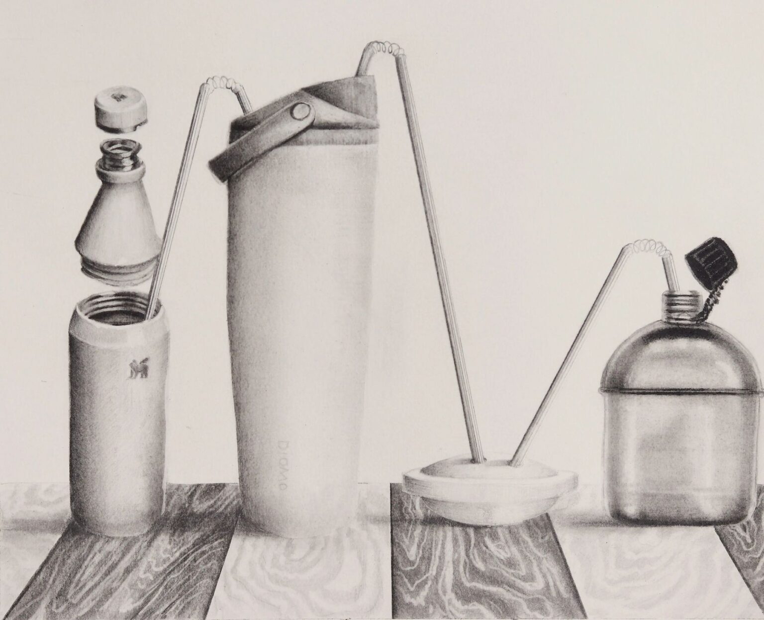 Vasos comunicantes, dibujo a grafito de María José Escolar
